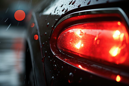Rear car light in rainの素材