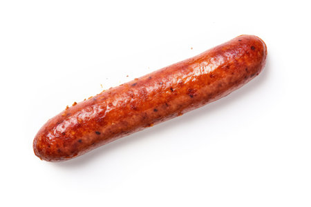 Sausage viewed from above against white backgroundの素材