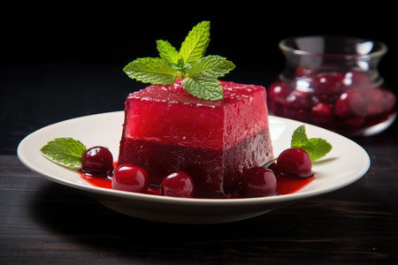 Cherry gelatin served alongside mint tea.の素材