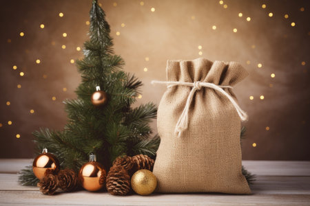 Christmas card with tree on sack backdropの素材