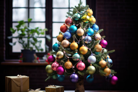 Colorfully adorned Christmas treeの素材