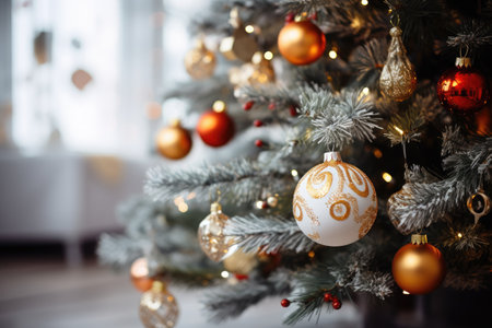 Holiday tree and festive ornaments.の素材