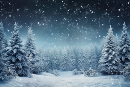 Snowy fir trees as a Christmas backdrop.の素材