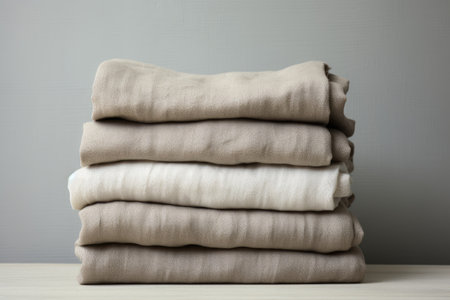 Four eco-friendly linen fabric folds on grey background.の素材