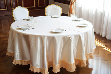 A table with a tablecloth.の素材