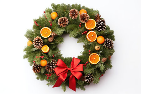 Isolated white Christmas wreath.の素材