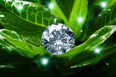 Round diamond on leaf backgroundの素材