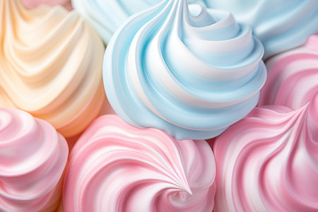 French pastries with vibrant pastel-colored meringue cookies on a captivating backgroundの素材