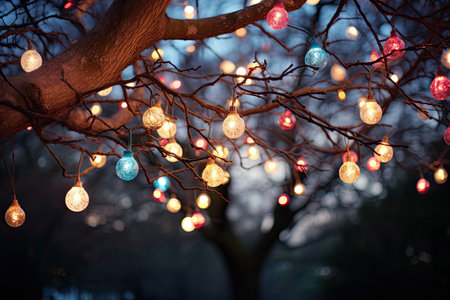 Christmas lights in a treeの素材