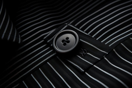 A black backdrop featuring a close-up of a button on a shirt.の素材