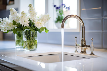 Luxury kitchen sink in close-up.の素材