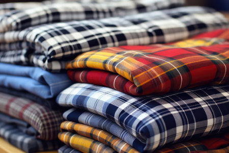 Plaid men's shirts folded in close-upの素材