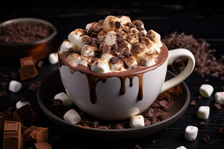 Trendy tasty drink: cocoa bomb cup, hot milk and melted chocolateの素材