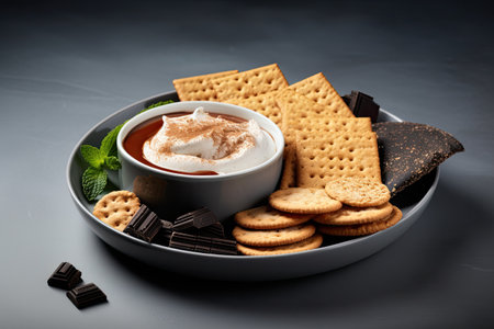S'mores dip on grey background in a delicious compositionの素材