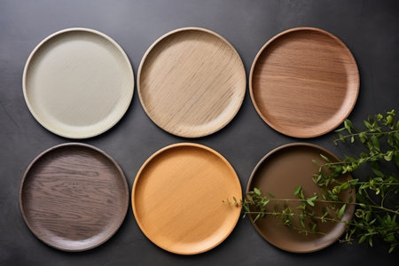 Environment preservation and protection concept. Eco-friendly plates on gray background. Ecology, zeの素材