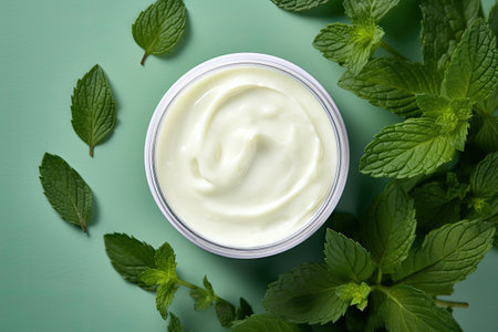 Cool green mint background for face body and hair productsの素材