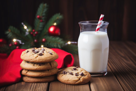 Santa's treats on wooden background, empty space availableの素材