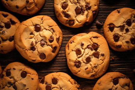 Chocolate chip cookies seen from aboveの素材