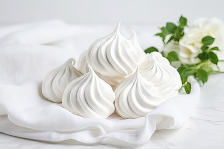 Italian meringues on white background with copy space, showcasing culinary expertise Side view, accoの素材