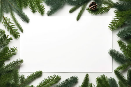 Christmas tree branches used in a creative layout with paper cards, representing Nature's New Year cの素材