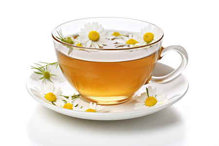Isolated chamomile tea cup on white backgroundの素材