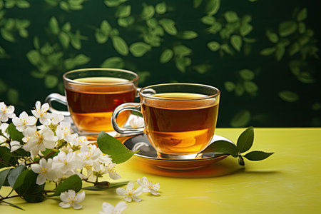 Background with colorful cups of jasmine teaの素材