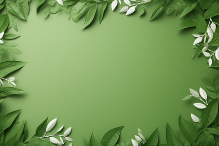 Summer nature background with branches and green leaves. Copy space for text.の素材
