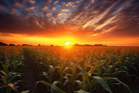 Stunning sunrise above cornfield.の素材