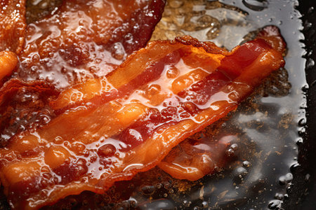 Unhealthy residual cleaning job: greasy pan with solid bacon fat.の素材