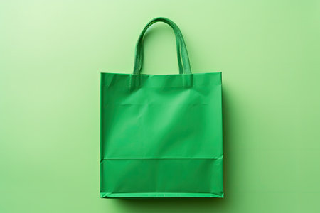 Top view of biodegradable bag on colored background.の素材
