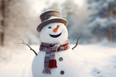 Close-up of a joyful snowmanの素材