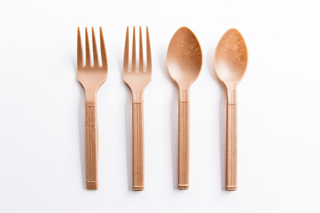 Biodegradable cutlery isolated on white.の素材