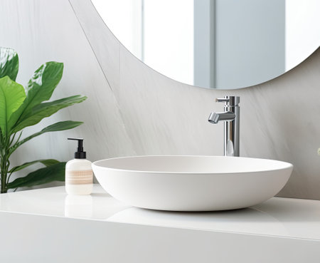 White sink and faucet in bathroomの素材
