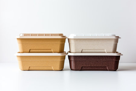 Biodegradable containers on white background.の素材