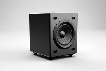 Speaker isolated on white with black box acoustic system.の素材