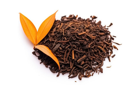 Black tea leaves, high quality, isolated, on white background.の素材