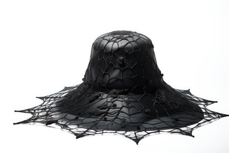 Spider web isolated on white background with black magic hat.の素材