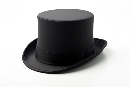 White isolated background with black top hat.の素材
