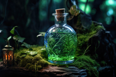 Magical forest with a bottle of magic potions.の素材