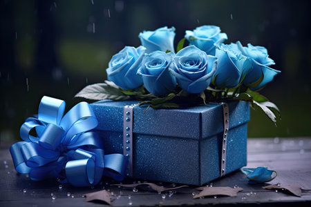 gift box with blue rosesの素材