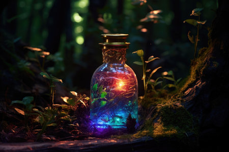 Magical forest with a bottle of magic potions.の素材