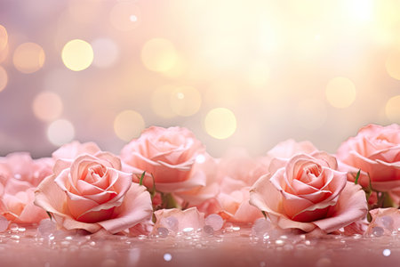 Bokeh lights create a backdrop for blooming rosesの素材