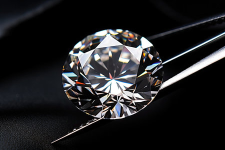 A tweezers holds a brilliant diamond on leatherの素材