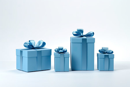 Different sized gift boxes, one small and one big, both in the same shape, on a white table.の素材