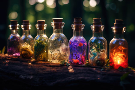 Magical forest with a bottle of magic potions.の素材