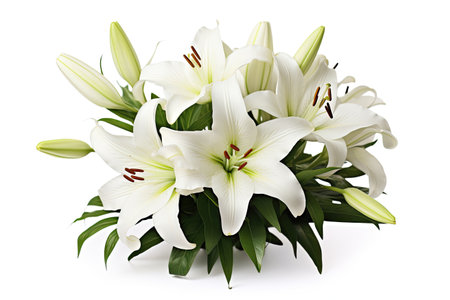 White background, light lilies bouquet isolatedの素材