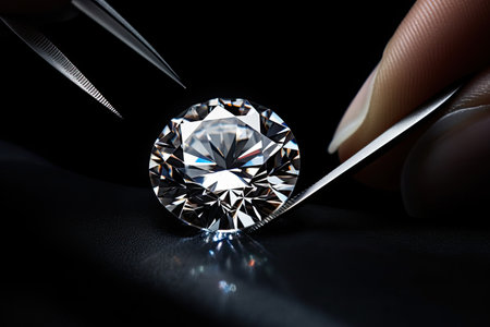 A tweezers holds a brilliant diamond on leatherの素材