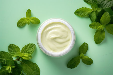 Cool green mint background for face body and hair productsの素材