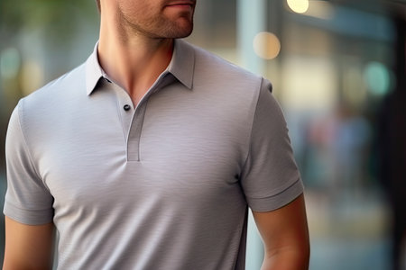 Gray T-shirt with loose fit close-up Shoulder of a male fashion model representing men's clothingの素材