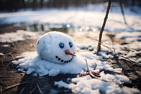 Melted snowman signifies end of winterの素材
